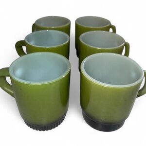 Anchor Hocking Fire-King Avocado Green Stacking Mugs Set of 6 Vintage